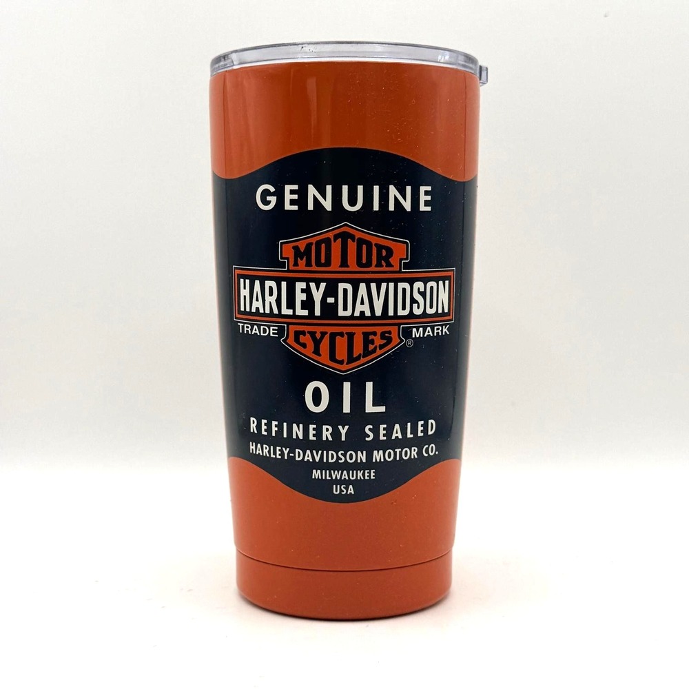 Harley-Davidson Genuine Oil Can 20 oz Stainless Steel Travel Mug Tumbler w/lid